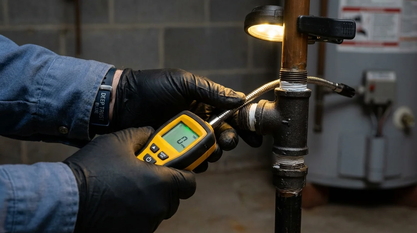 Gas leak detection with electronic sniffer by Johns Plumbing LLC in Dryden