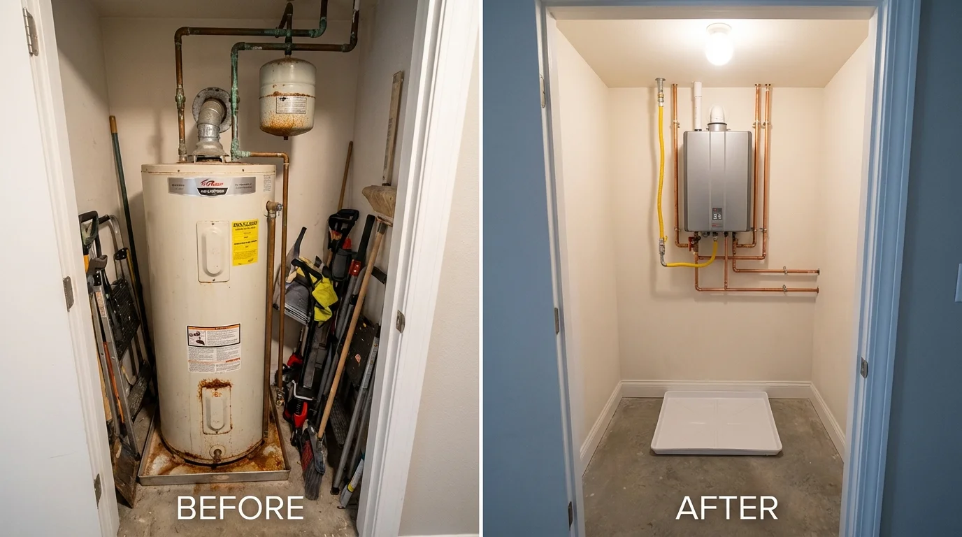 Tank water heater versus wall-mounted tankless unit comparison for Dryden, VA homeowners