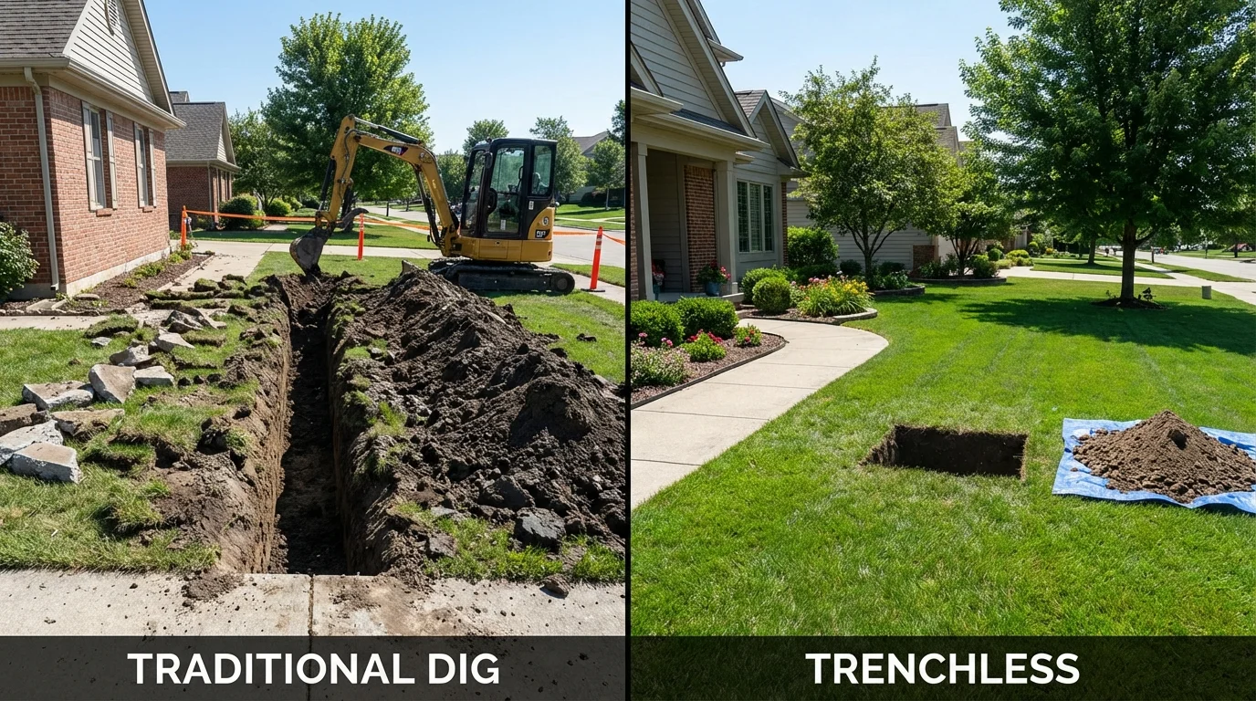 Trenchless sewer repair with minimal yard damage versus traditional excavation in Dryden, VA
